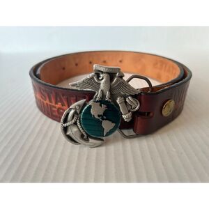 Vintage US Marine Corp Tooled Leather Belt 34 Buckle 1995 90s